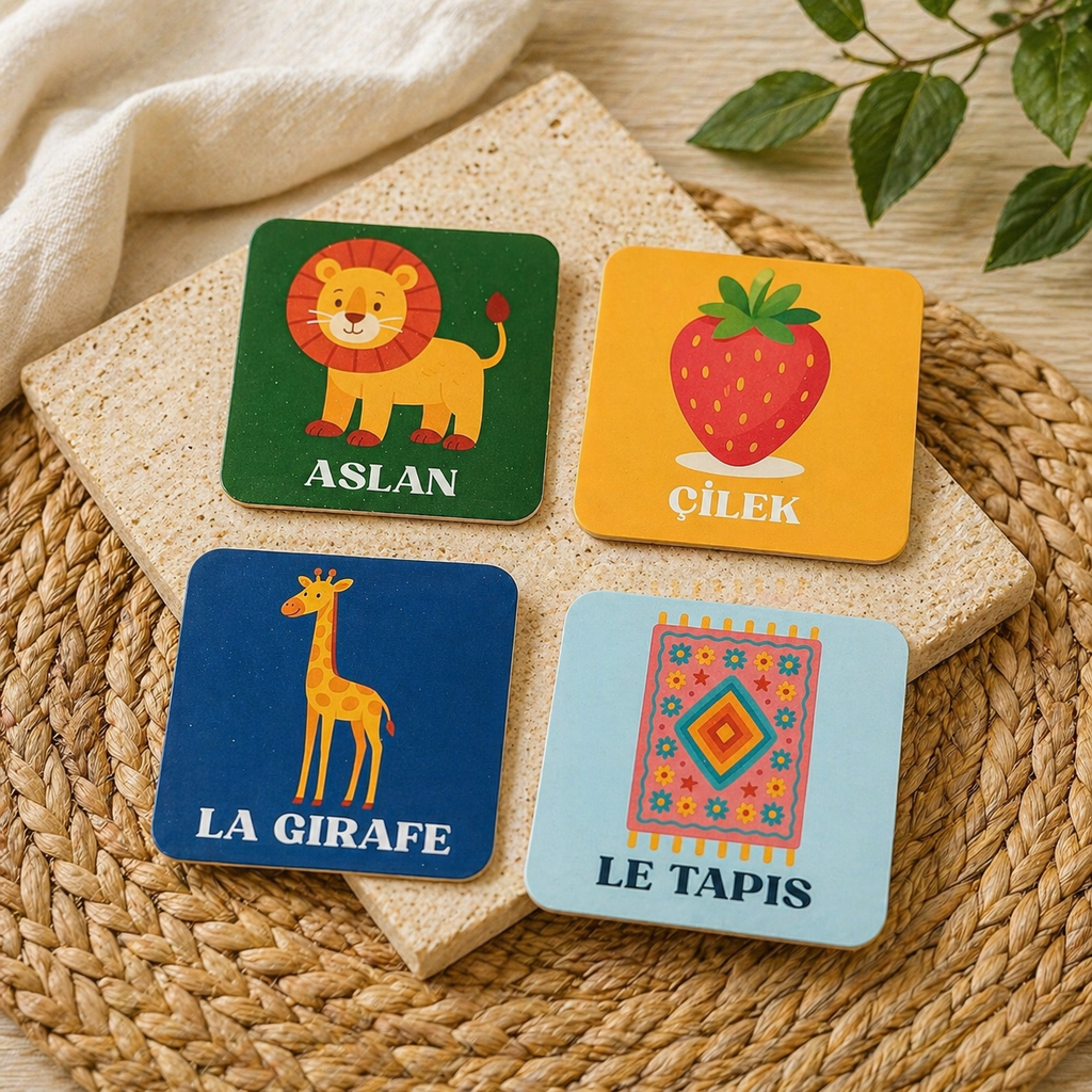 Exemple de paire de cartes bilingues français-turc MEMORA